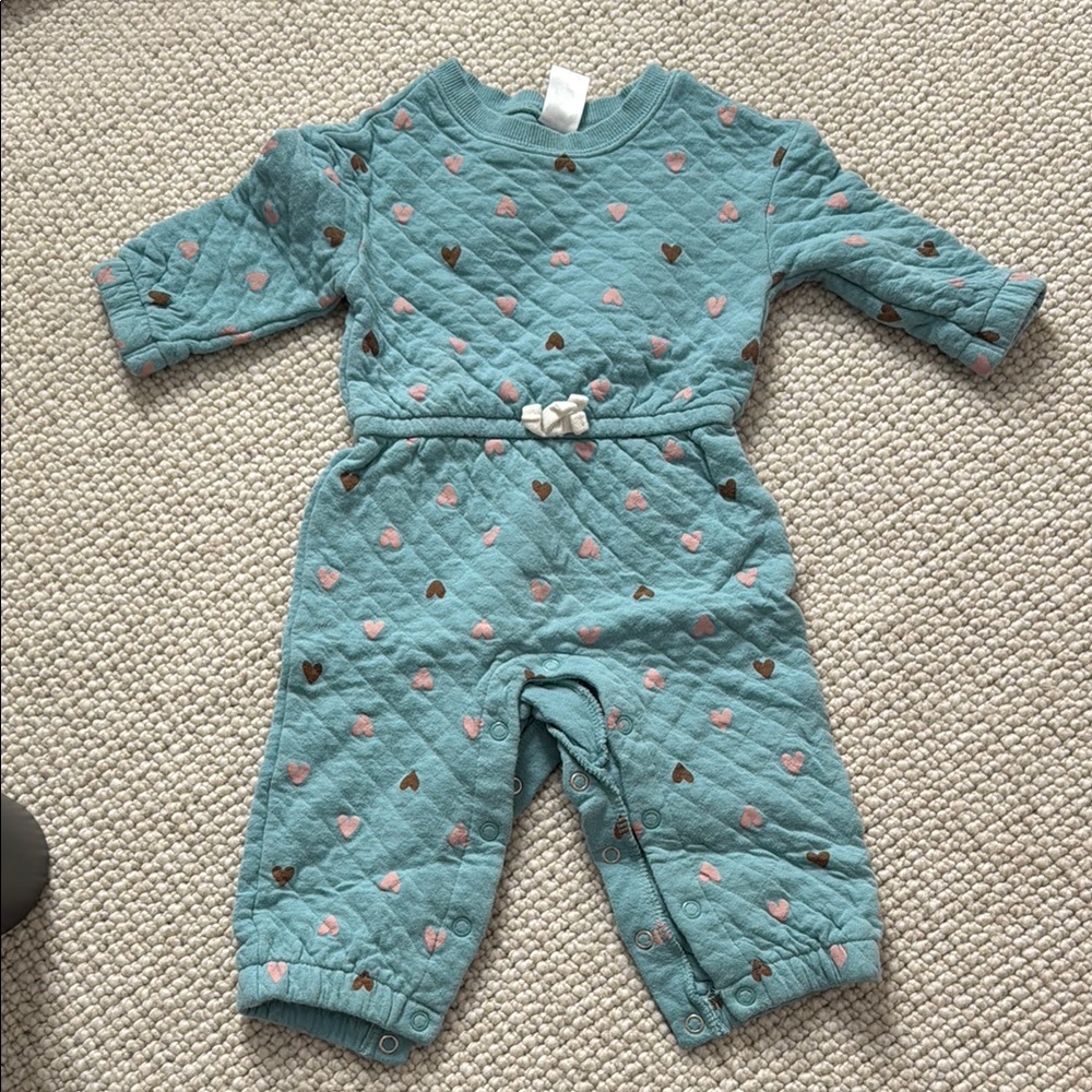Quilted Baby Romper with Heart Pattern
